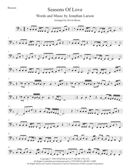 Free Sheet Music Seasons Of Love Bassoon