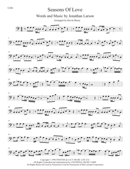 Free Sheet Music Seasons Of Love Cello Easy Key Of C