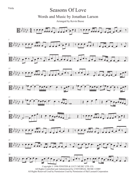 Seasons Of Love Viola Original Key Sheet Music