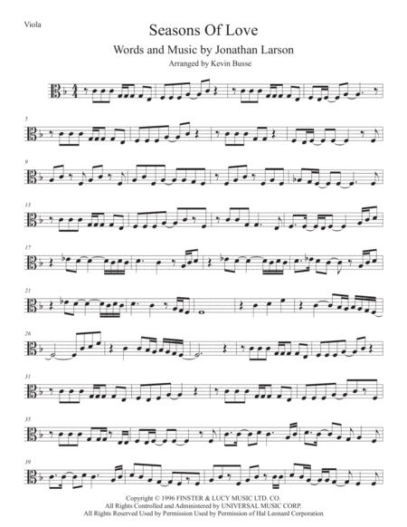 Seasons Of Love Viola Sheet Music