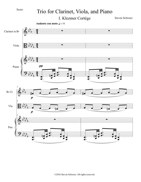 Second Trio For Clarinet Viola And Piano 2016 Sheet Music