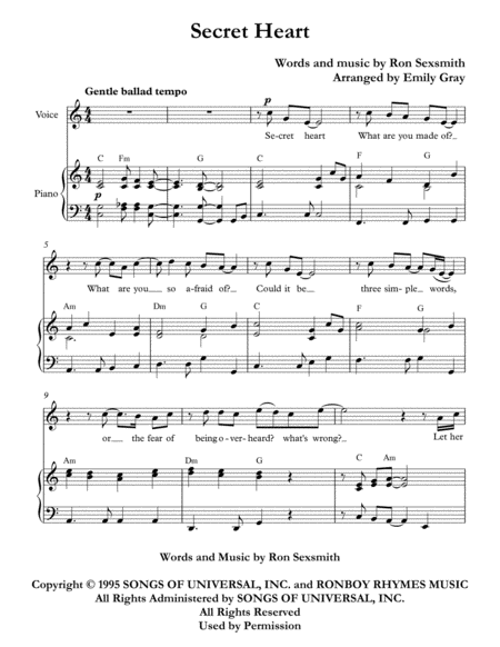 Secret Heart Piano Voice Chords Sheet Music