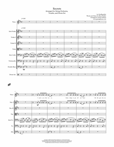 Secrets Arranged For String Orchestra Vocalist And Drum Set Sheet Music