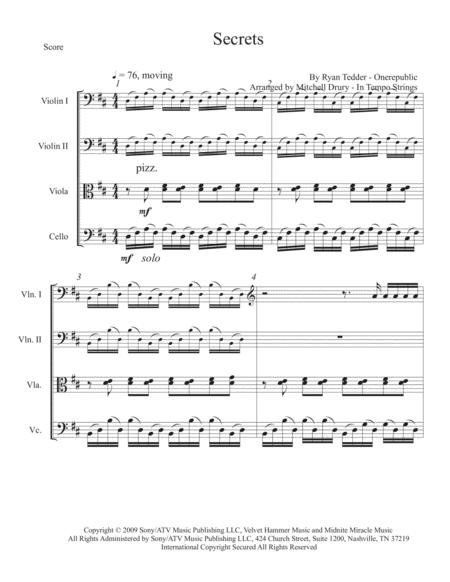 Secrets String Quartet Trio Sheet Music