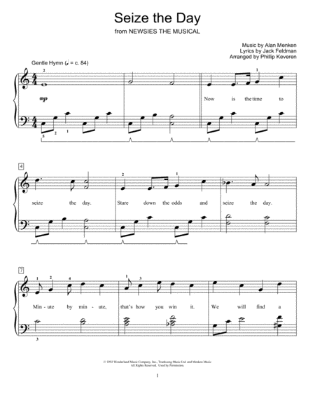 Seize The Day From Newsies Arr Phillip Keveren Sheet Music