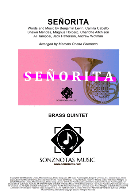 Senorita Brass Quintet Score And Parts Shawn Mendes And Camila Cabello Sheet Music