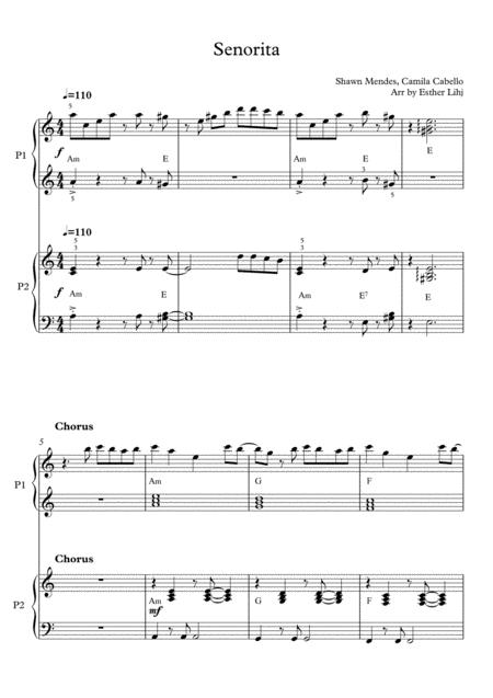 Free Sheet Music Senorita Duet Easy Piano