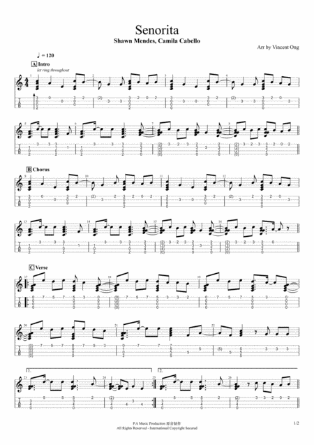 Free Sheet Music Senorita Ukulele Finger Style