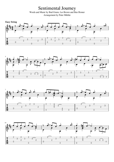 Free Sheet Music Sentimental Journey Standard Notation And Tab