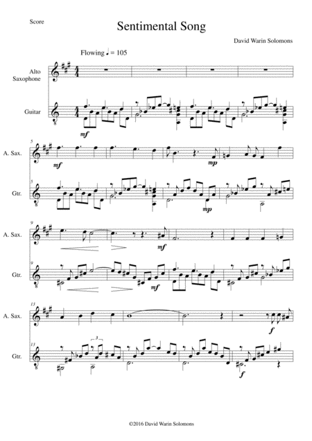 Sentimental Song For Alto Saxophone And Guitar Sheet Music