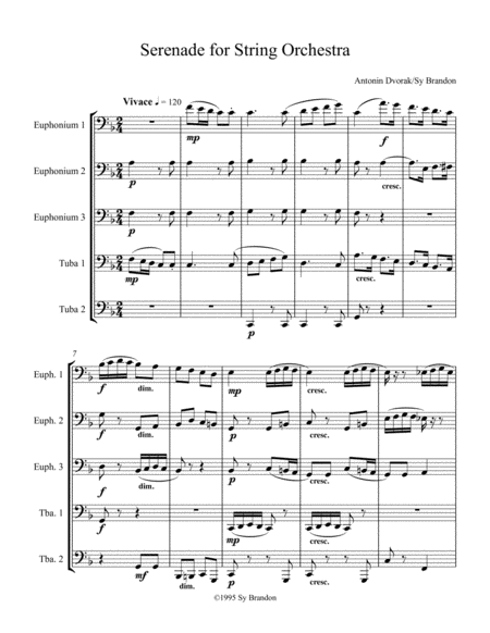 Free Sheet Music Serenade For String Orchestra Movement 3 For Three Euphoniums And Two Tubas