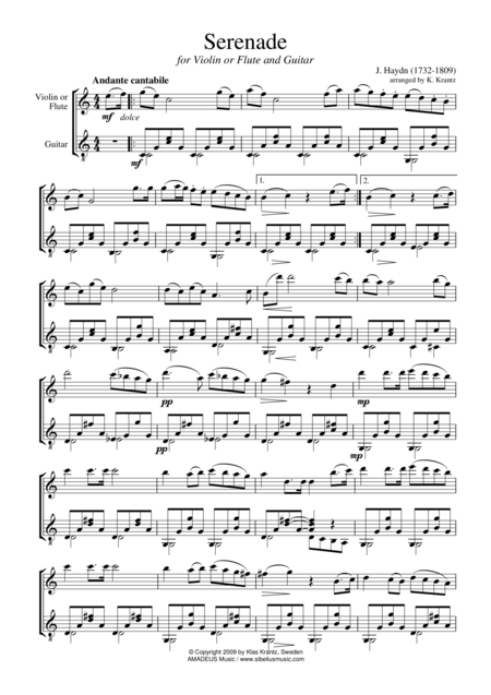 Serenade For Violin And Guitar Sheet Music