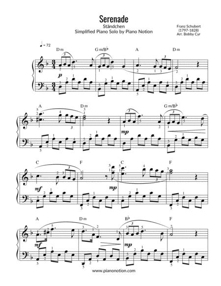 Serenade Stndchen Simplified Piano Solo Sheet Music