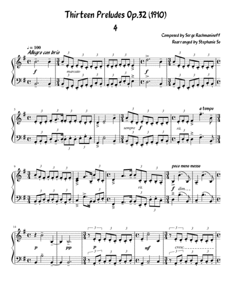 Serge Rachmaninoff 13 Prelude Op 32 No 4 Intermediate Early Advanced Piano Sheet Music