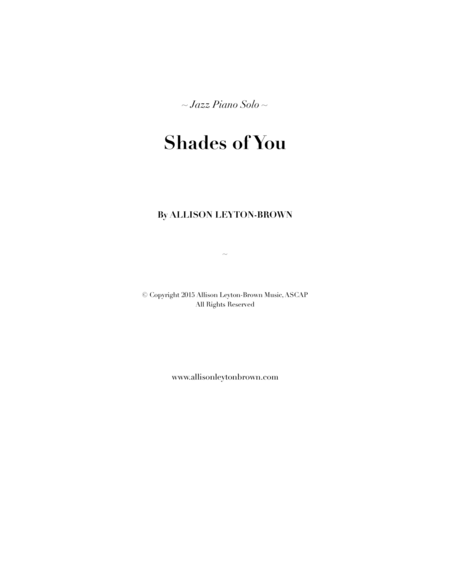 Shades Of You A Jazz Piano Solo By Allison Leyton Brown Sheet Music