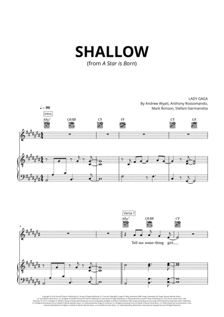 Shallow From A Star Is Born C Sharp Major Sheet Music