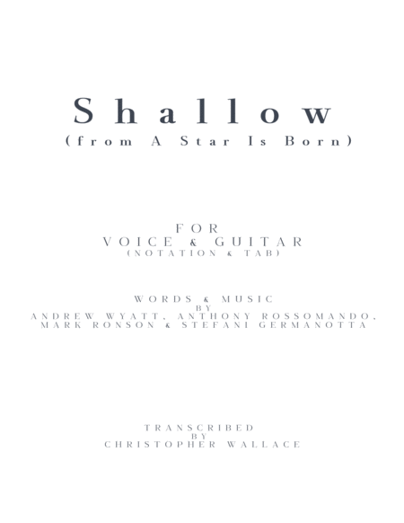 Shallow From A Star Is Born For Voice Guitar Sheet Music