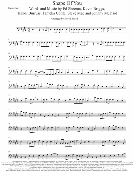 Shape Of You Original Key Trombone Sheet Music