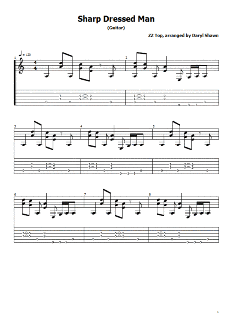 Free Sheet Music Sharp Dressed Man Zz Top For Solo Fingerstyle Guitar