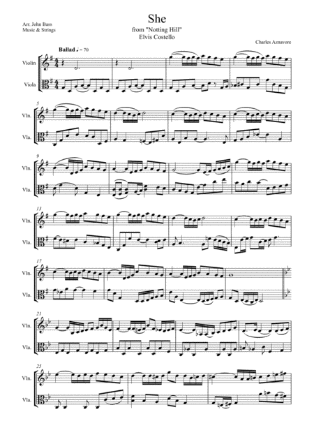 Free Sheet Music She For Violin And Viola