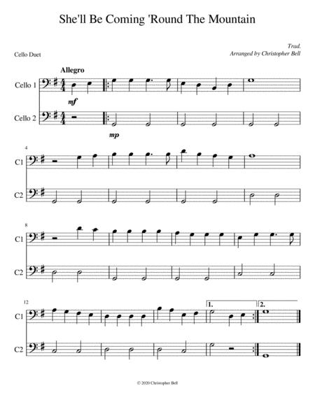 She Will Be Coming Round The Mountain Easy Cello Duet Sheet Music