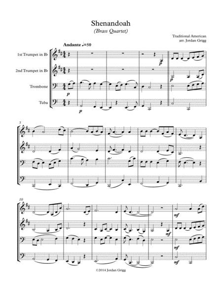 Free Sheet Music Shenandoah Brass Quartet