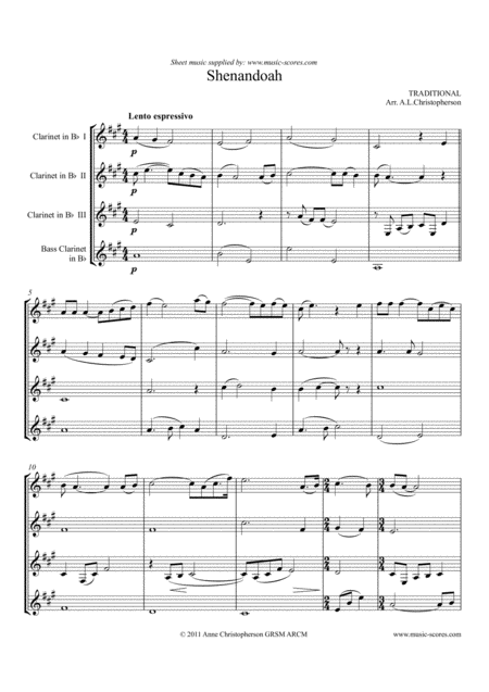 Shenandoah Clarinet Quartet Sheet Music