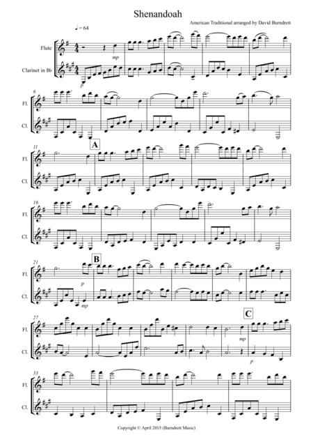 Shenandoah For Flute And Clarinet Sheet Music