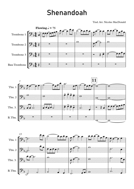 Shenandoah For Trombone Quartet Sheet Music