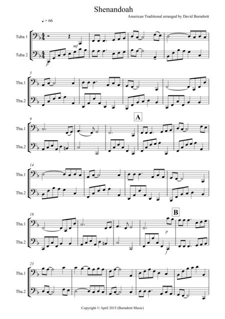 Shenandoah For Tuba Duet Sheet Music