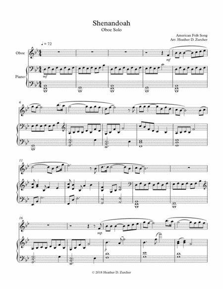 Shenandoah Oboe Solo Sheet Music