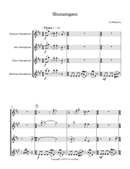 Shenanigans For Saxophone Quartet Sheet Music