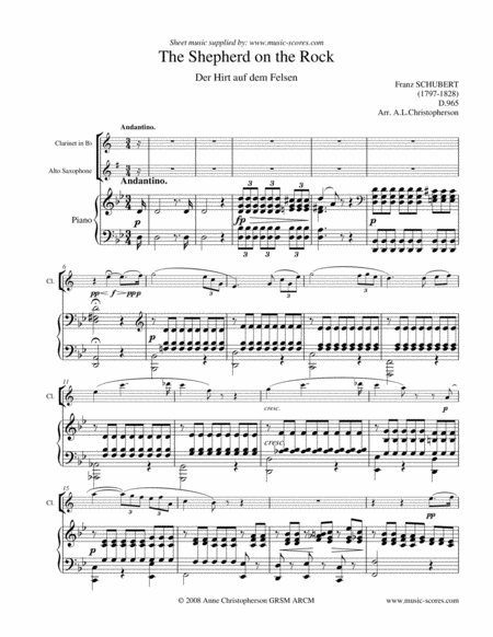 Free Sheet Music Shepherd On The Rock Alto Sax Clarinet And Piano