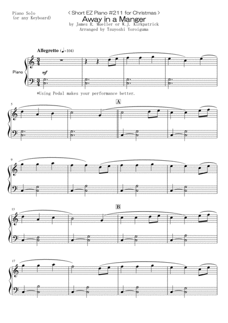 Short Ez Piano 211 For Christmas Away In A Manger Sheet Music