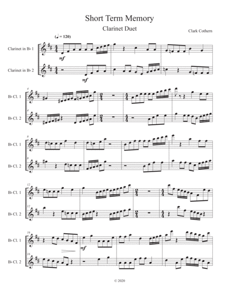 Short Term Memory Clarinet Duet Sheet Music