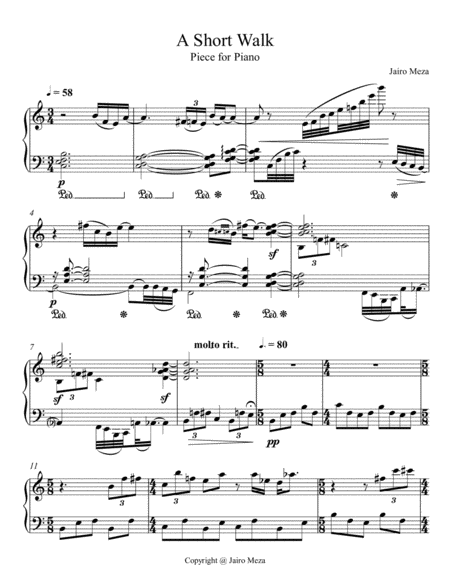 Free Sheet Music Short Walk Piece For Piano