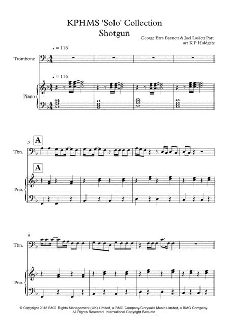 Free Sheet Music Shotgun Solo For Trombone Bass Clef Piano In F Major