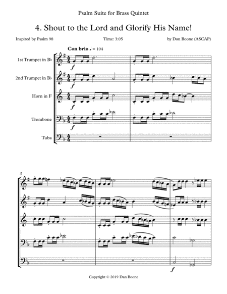 Free Sheet Music Shout To The Lord And Glorify His Name Psalm Suite For Brass Quintet