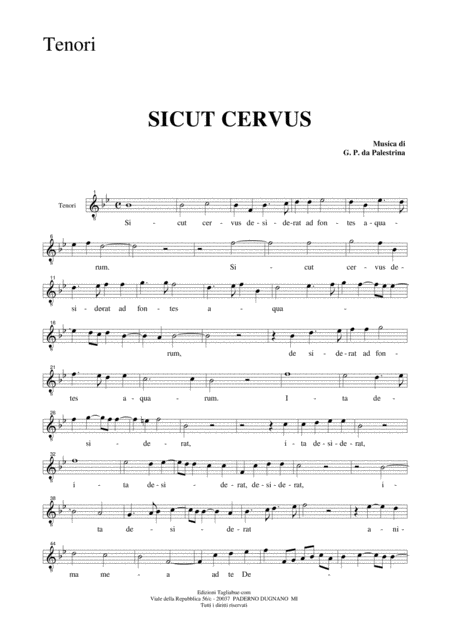Free Sheet Music Sicut Cervus G P L Da Palestrina Part For Tenor
