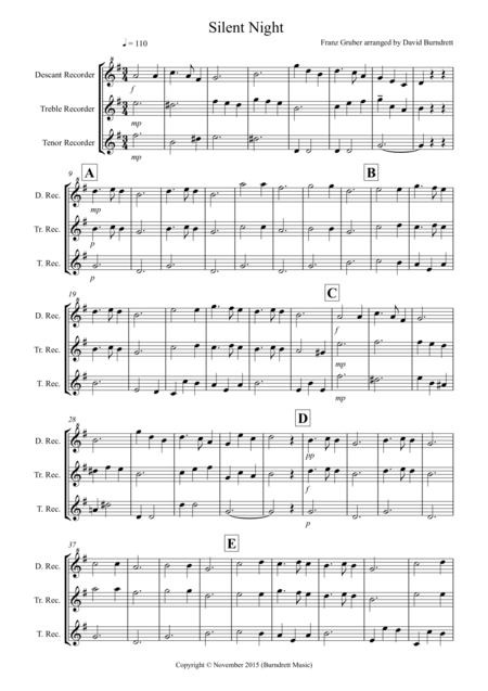 Free Sheet Music Silent Night For Recorder Trio