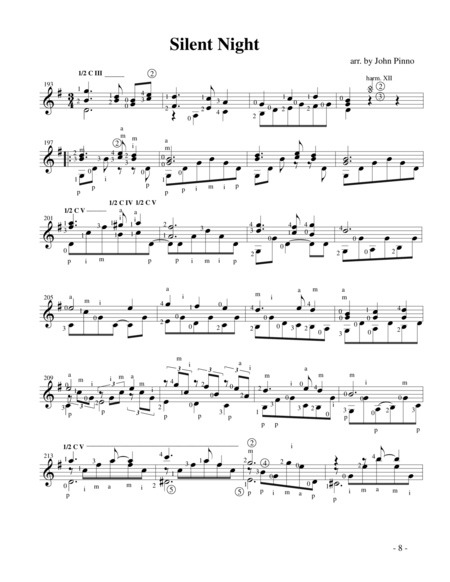 Silent Night For Solo Classical Guitar Sheet Music