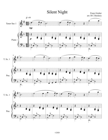 Silent Night Tenor Sax Solo With Optional Piano Accompaniment Sheet Music