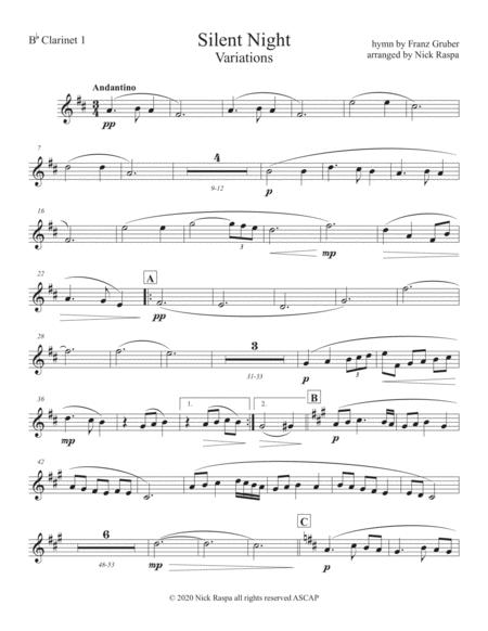 Free Sheet Music Silent Night Variations Full Orchestra Clarinet In B Flat 1 Part