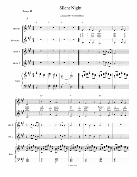Free Sheet Music Silent Night Vocal Duet With Violin Duet And Piano