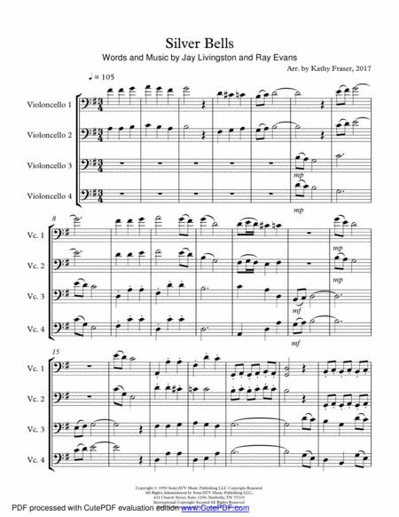 Free Sheet Music Silver Bells For Cello Quartet