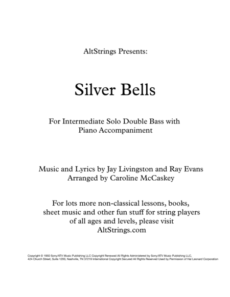 Silver Bells Intermediate Double Bass Solo With Piano Accompaniment Sheet Music