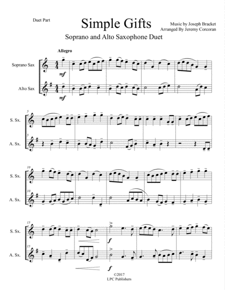 Simple Gifts For Soprano And Alto Saxophone Sheet Music