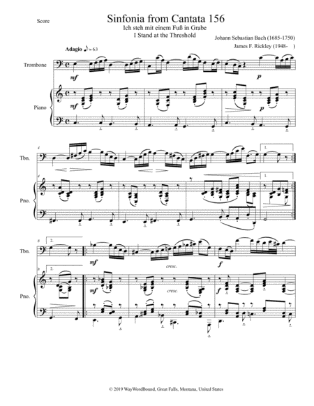 Sinfonia From Cantata 156 I Stand At The Threshold Sheet Music