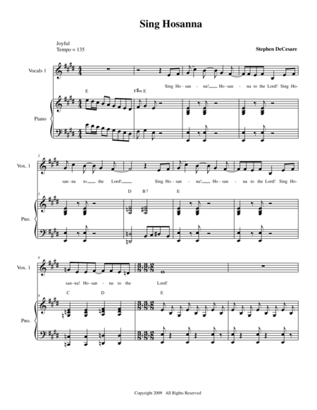 Sing Hosanna For 4 Voices Sheet Music