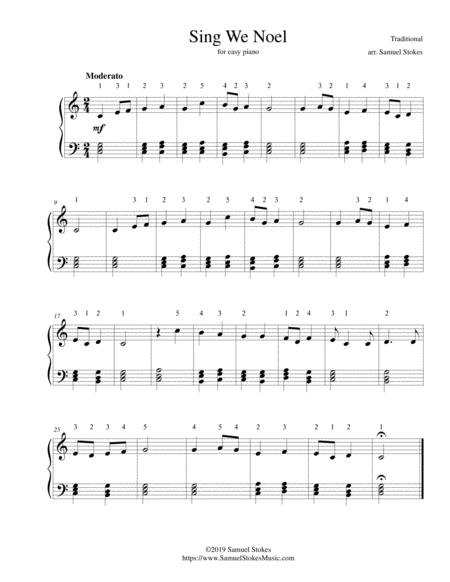 Free Sheet Music Sing We Noel For Easy Piano